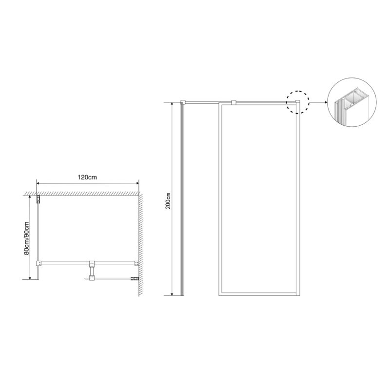 Inloopdouche Modena 120x90cm Zwart - Afbeelding 2