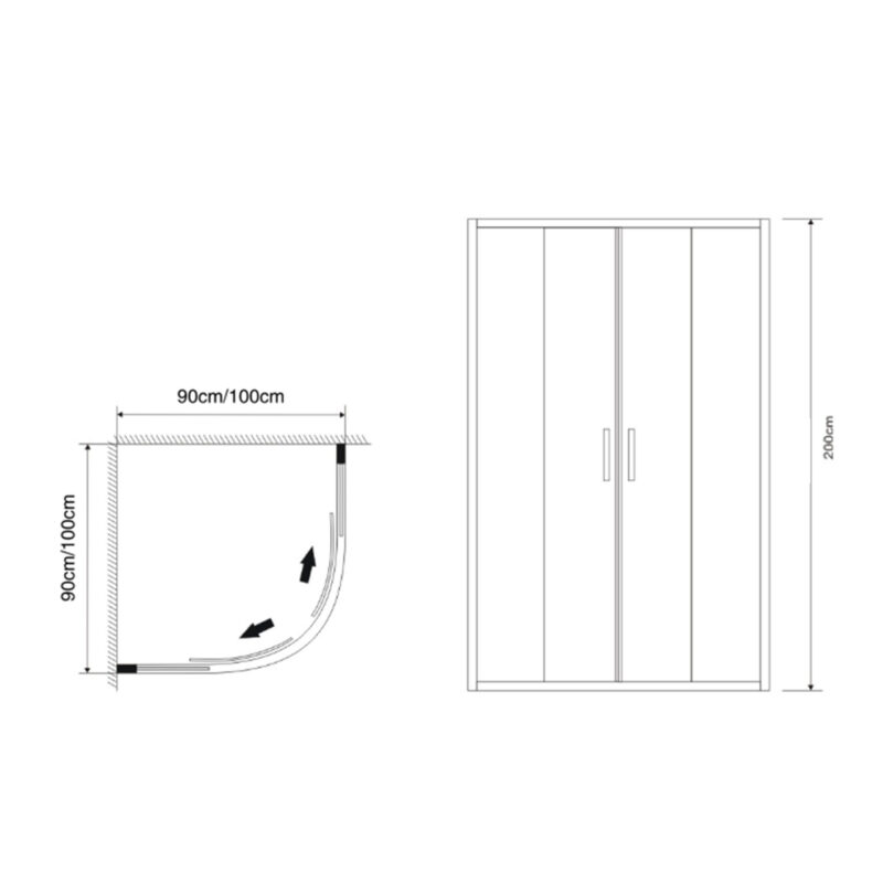 Douchecabine Pisa 100x100cm Zwart - Afbeelding 2