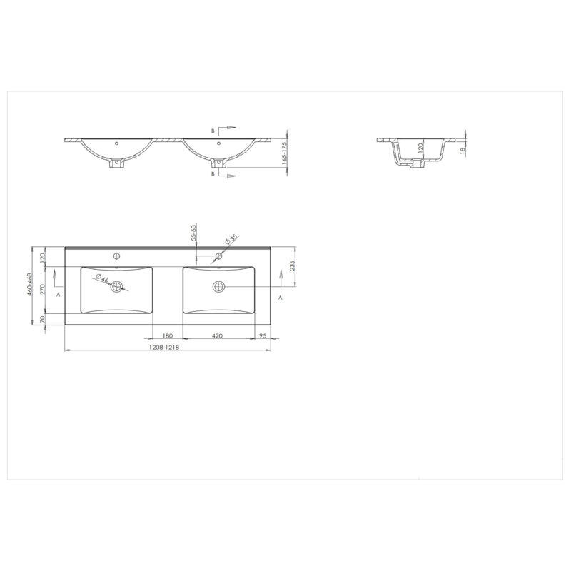 Wastafel Parijs 120cm Met Kraangat Mat Wit - Afbeelding 3