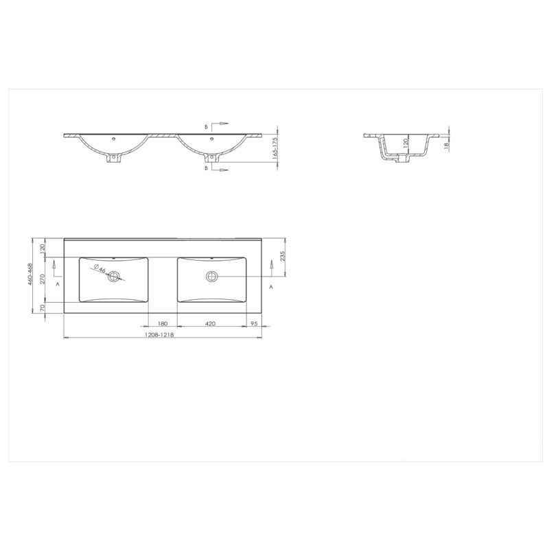 Wastafel Parijs 120cm Zonder Kraangat Wit - Afbeelding 3