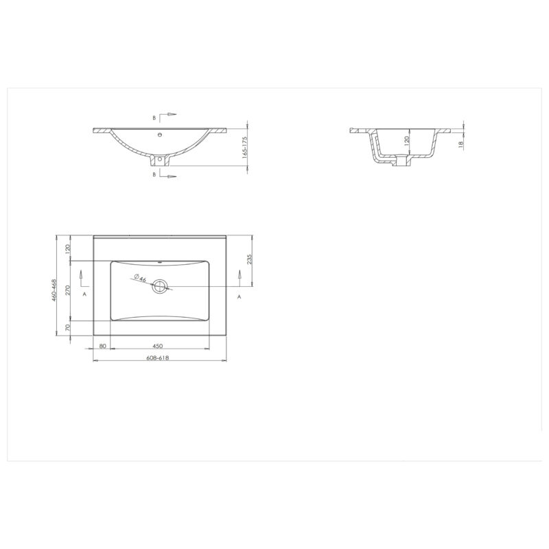 Wastafel Parijs 60cm Zonder Kraangat Mat Wit - Afbeelding 3